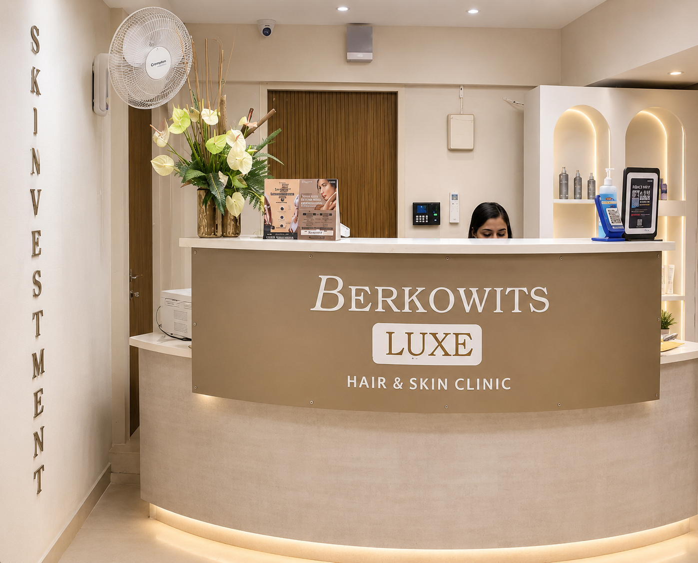 Berkowits Luxe Hair & Skin Clinic reception, Whitefield, Bengaluru